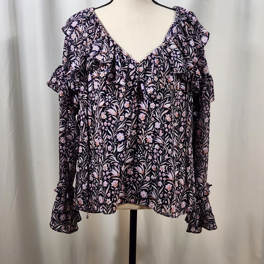 NWT J Crew Chiffon Floral Long Sleeve Ruffle Blouse